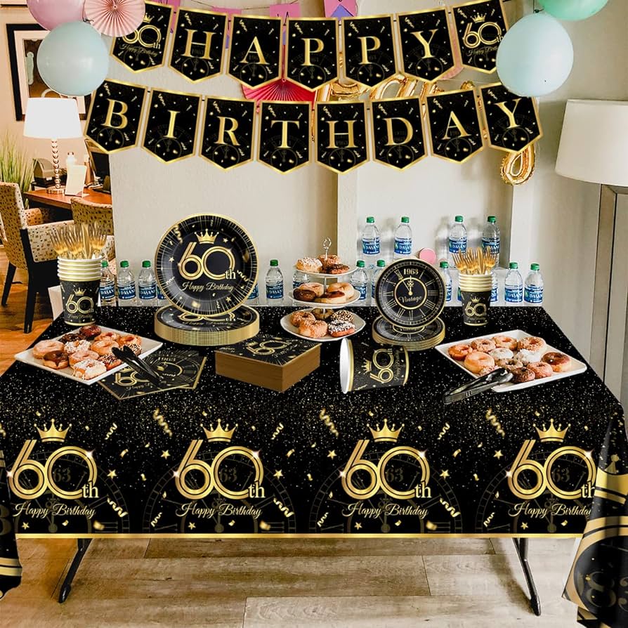 Classic Black & Gold 60th birthday table decorations